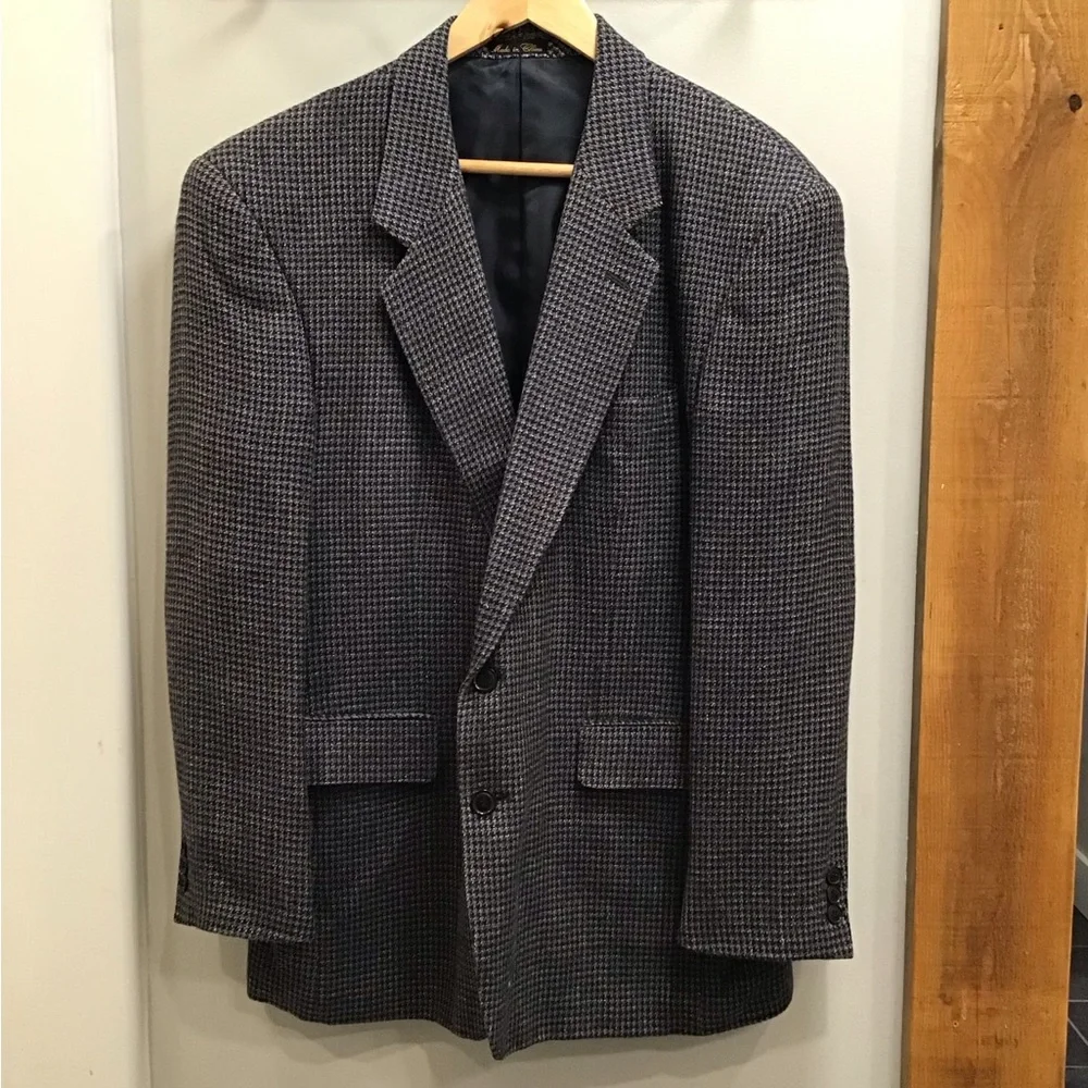 Vintage Houndstooth Silk Blazer Checkered Suit Jacket Plaid Sports Coat 42R - Picture 7 of 16